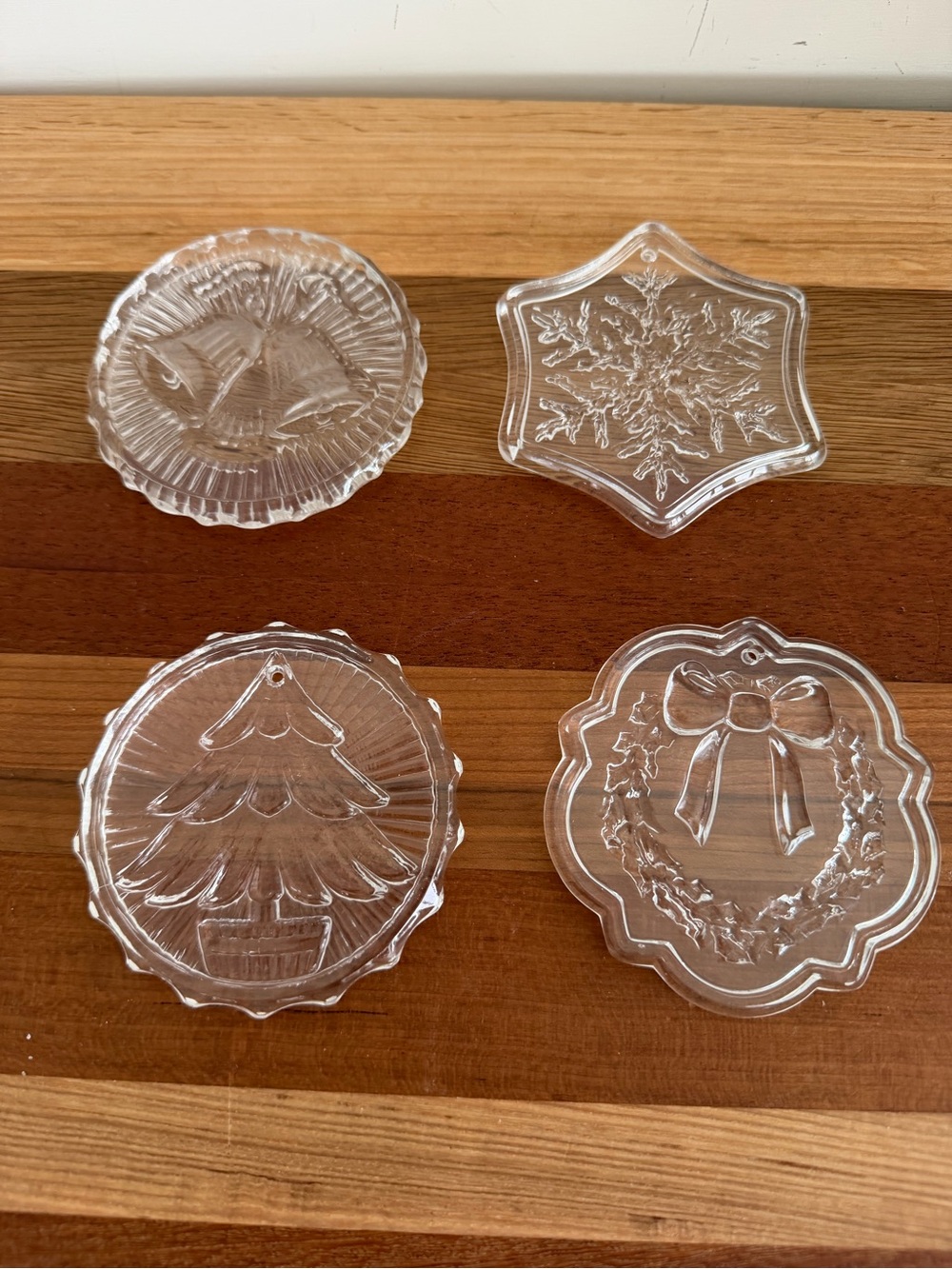 Vintage Fostoria Crystal Glass  Christmas Ornaments set of 4